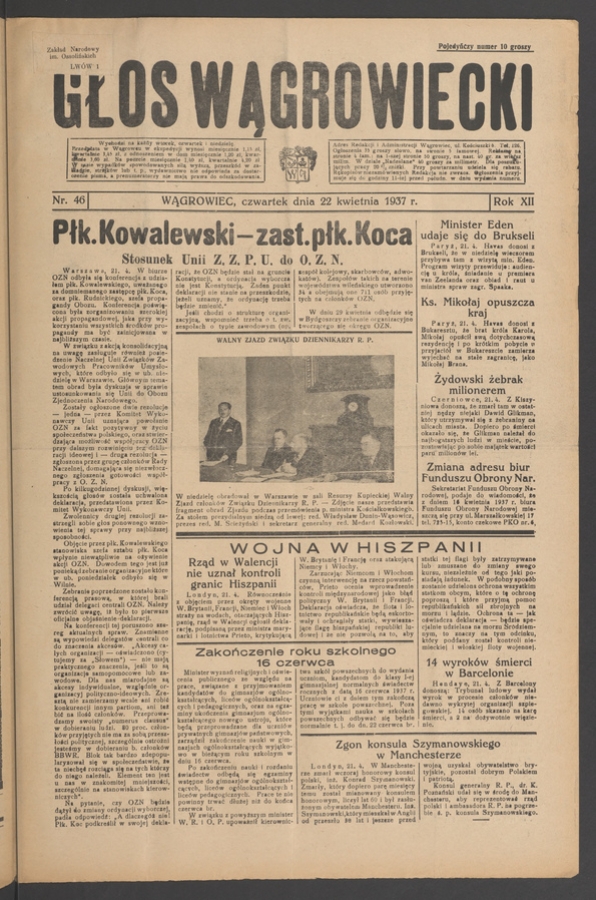 Głos Wągrowiecki. Rok&nbsp;12, 1937, numer&nbsp;46
