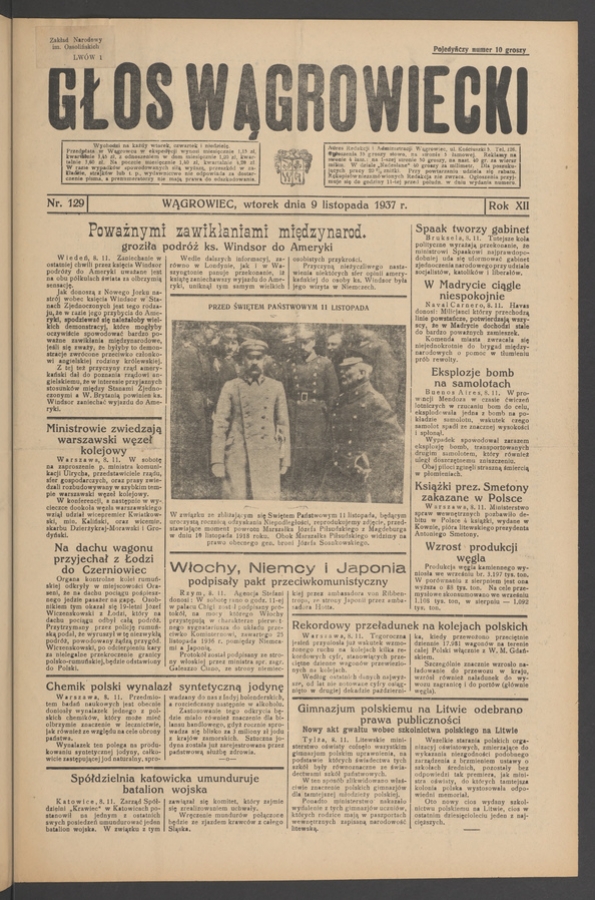 Głos Wągrowiecki. Rok&nbsp;12, 1937, numer&nbsp;129