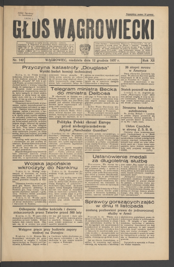 Głos Wągrowiecki. Rok&nbsp;12, 1937, numer&nbsp;142