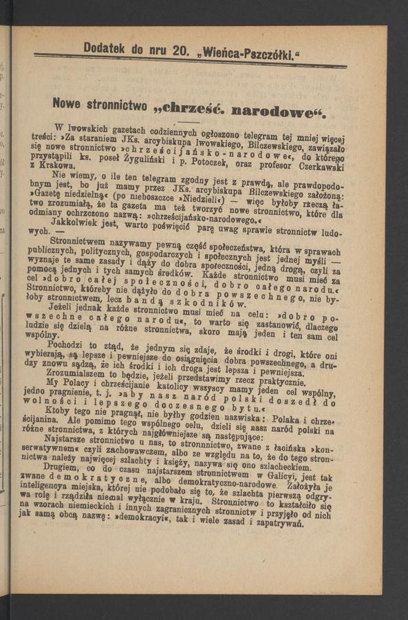 Dodatek do&nbsp;numeru 20 &bdquo;Wieńca-Pszcz&oacute;łki&rdquo;. Rok&nbsp;30, 1904
