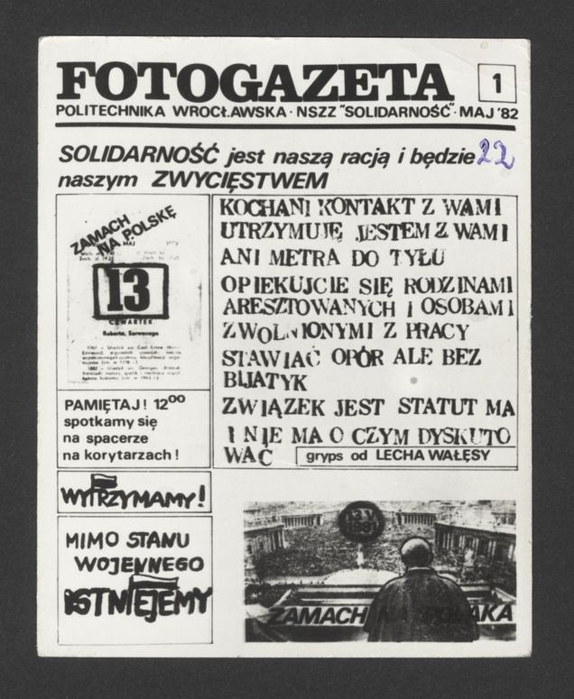 Fotogazeta&nbsp;: Politechnika Wrocławska, NSZZ &bdquo;Solidarność&rdquo;. 1982, numer&nbsp;1