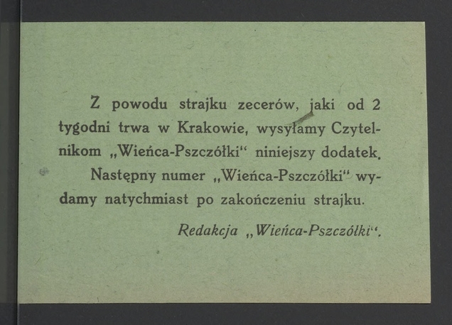 Ogłoszenie z powodu strajku zecerów