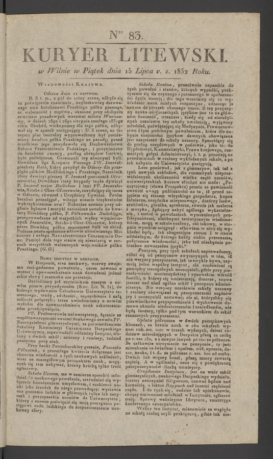 Kuryer Litewski. 1832, numer&nbsp;83