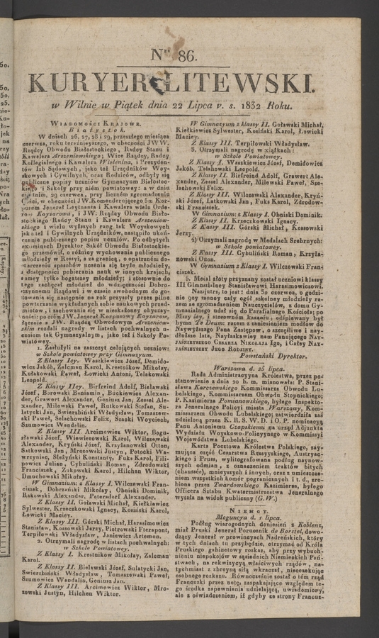Kuryer Litewski. 1832, numer&nbsp;86
