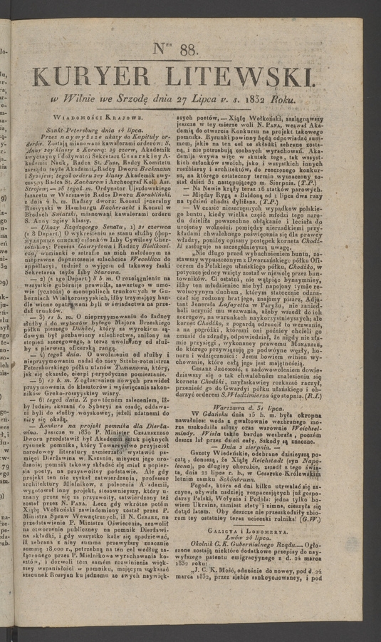 Kuryer Litewski. 1832, numer 88