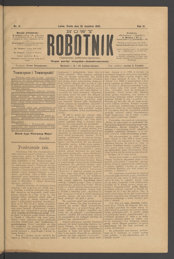 Nowy Robotnik : czasopismo polityczno-społeczne : organ partyi socyalno-demokratycznej. Rok 3, 1895, numer 11