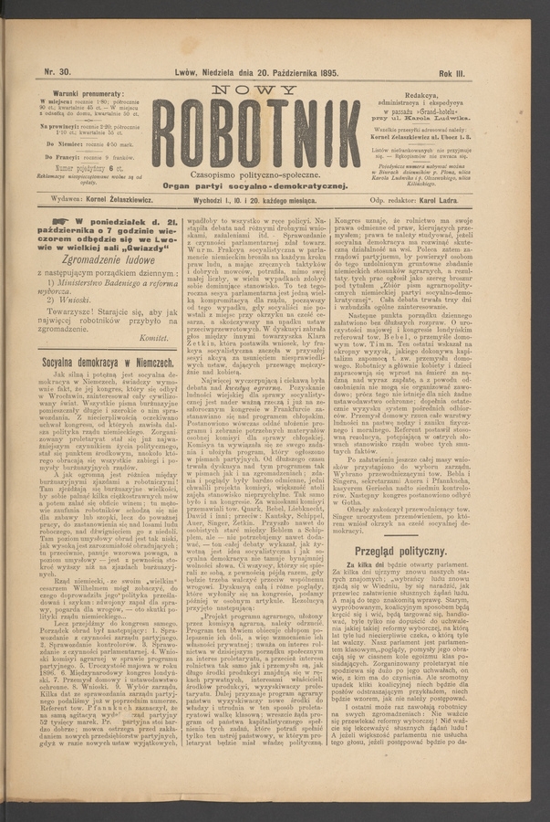Nowy Robotnik : czasopismo polityczno-społeczne : organ partyi socyalno-demokratycznej. Rok 3, 1895, numer 30