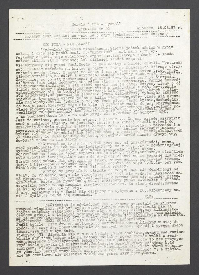 Hydralek&nbsp;: serwis PZL-Hydral. 1983, numer&nbsp;20