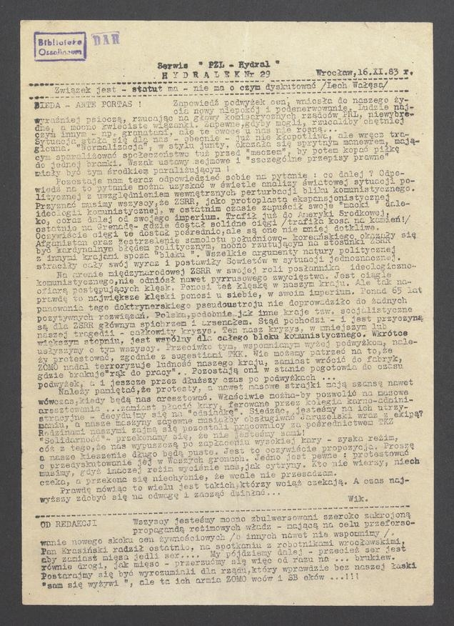 Hydralek&nbsp;: serwis PZL-Hydral. 1983, numer&nbsp;29