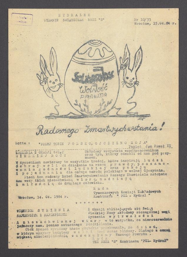 Hydralek&nbsp;: wydanie świąteczne NSZZ &bdquo;Solidarność&rdquo;. 1984, numer&nbsp;10