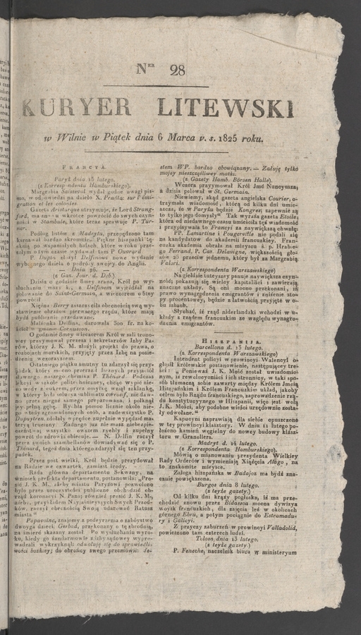 Kuryer Litewski. 1825, numer&nbsp;28