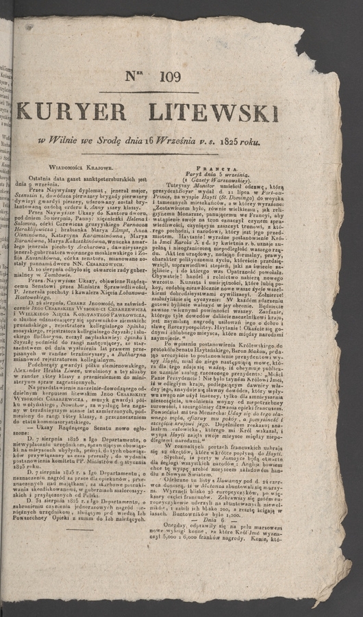 Kuryer Litewski. 1825, numer&nbsp;109