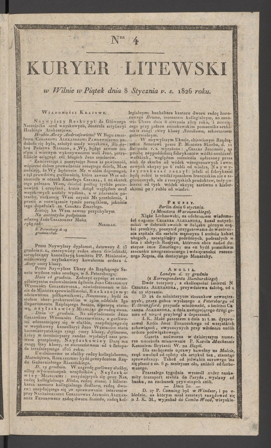 Kuryer Litewski. 1826, numer&nbsp;4