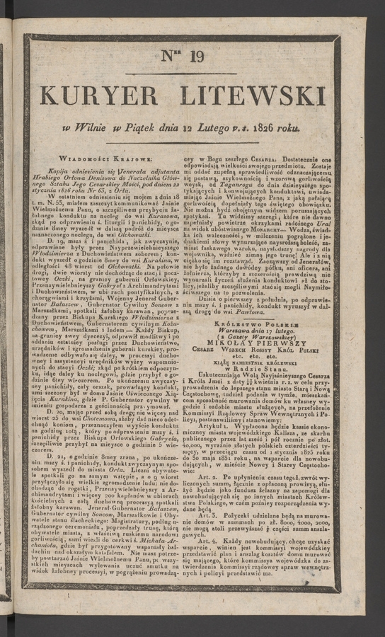 Kuryer Litewski. 1826, numer 19