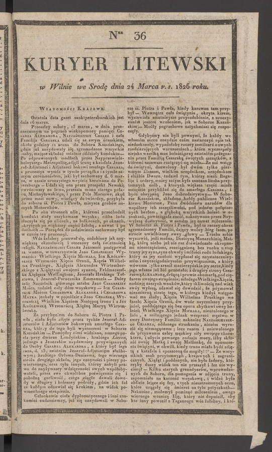 Kuryer Litewski. 1826, numer 36