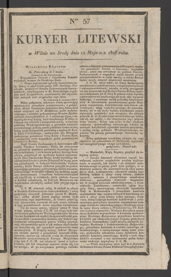 Kuryer Litewski. 1826, numer&nbsp;57