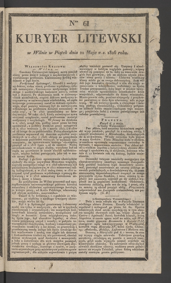 Kuryer Litewski. 1826, numer 61