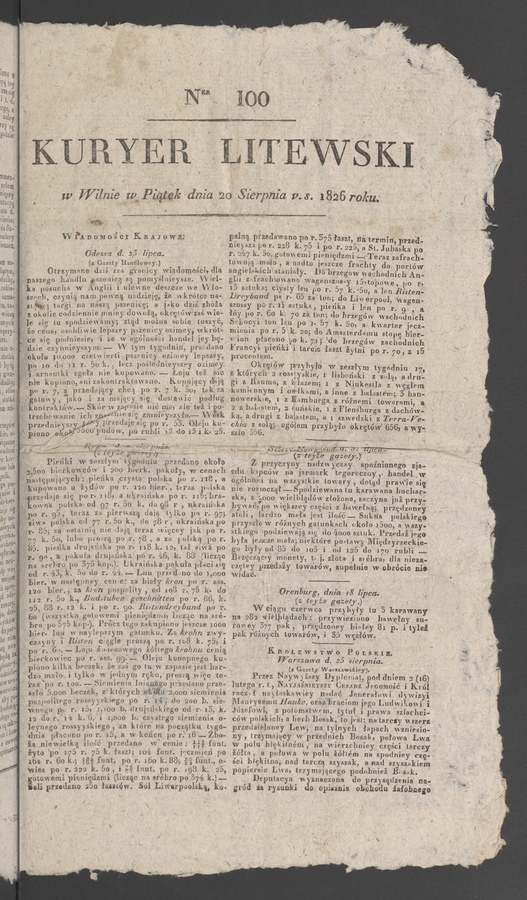 Kuryer Litewski. 1826, numer&nbsp;100