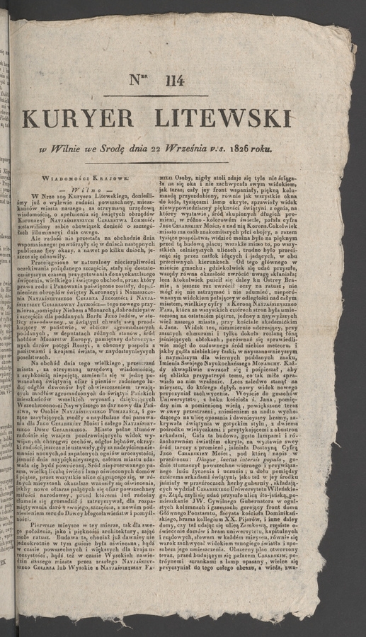 Kuryer Litewski. 1826, numer 114