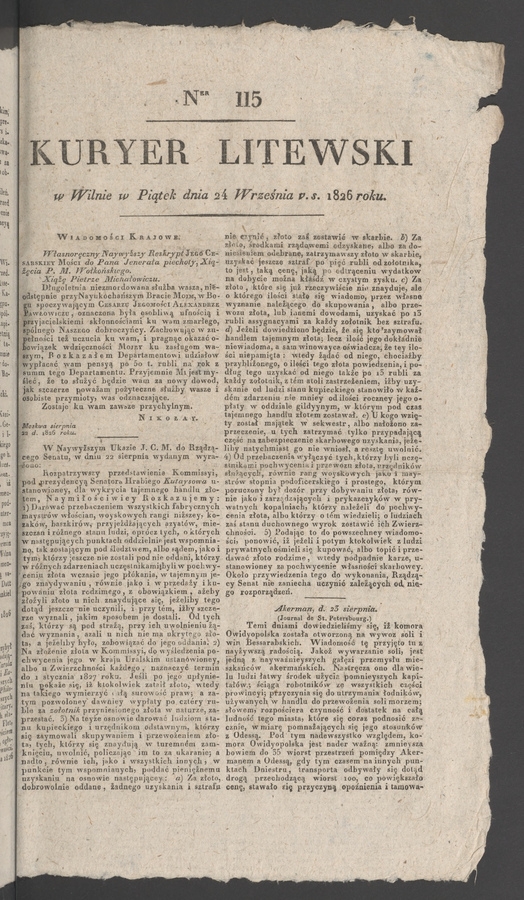 Kuryer Litewski. 1826, numer 115