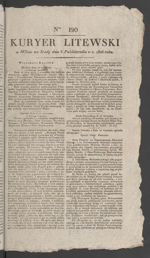 Kuryer Litewski. 1826, numer&nbsp;120