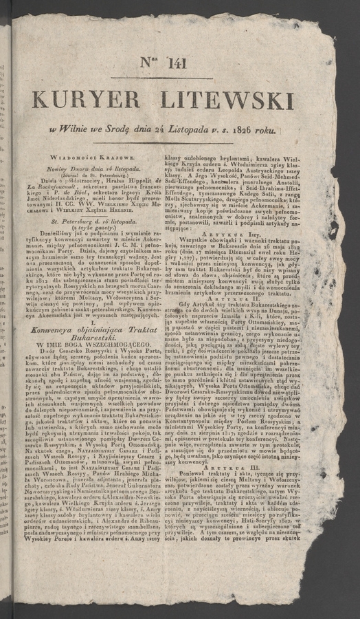 Kuryer Litewski. 1826, numer&nbsp;141