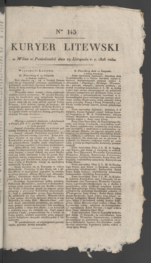 Kuryer Litewski. 1826, numer 143