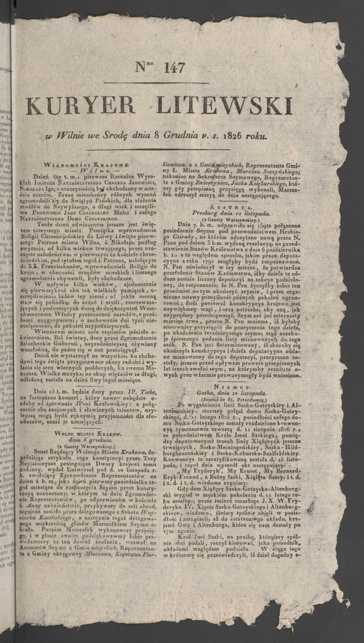 Kuryer Litewski. 1826, numer&nbsp;147