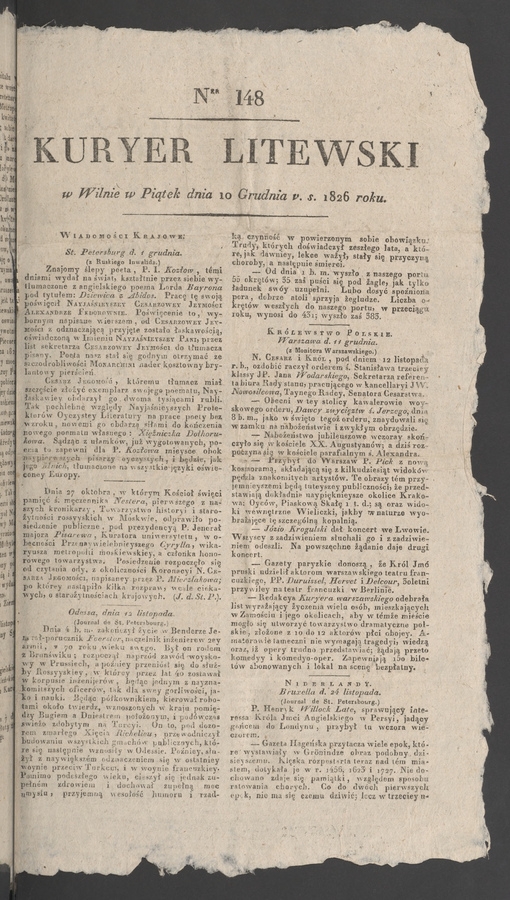 Kuryer Litewski. 1826, numer 148