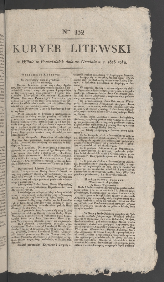 Kuryer Litewski. 1826, numer 152