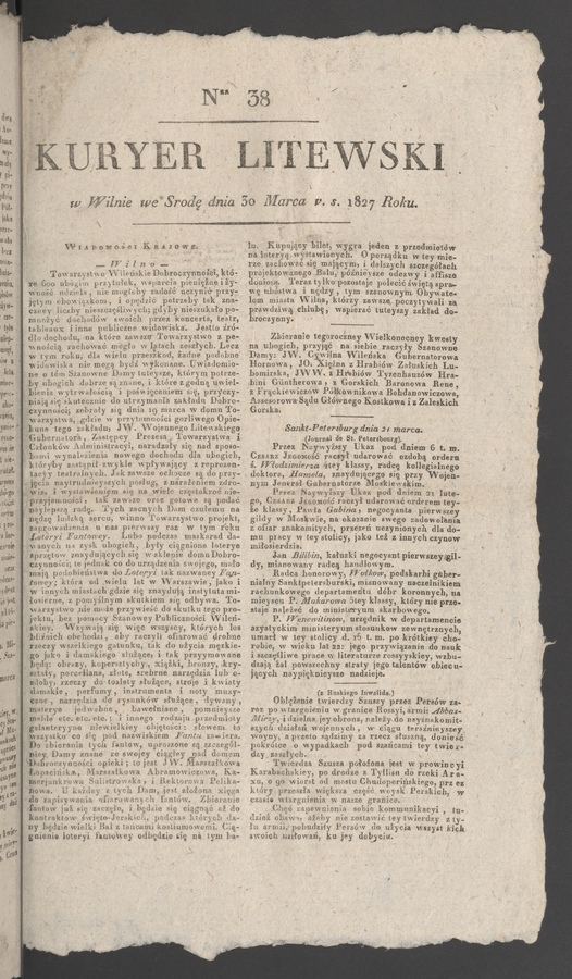 Kuryer Litewski. 1827, numer&nbsp;38