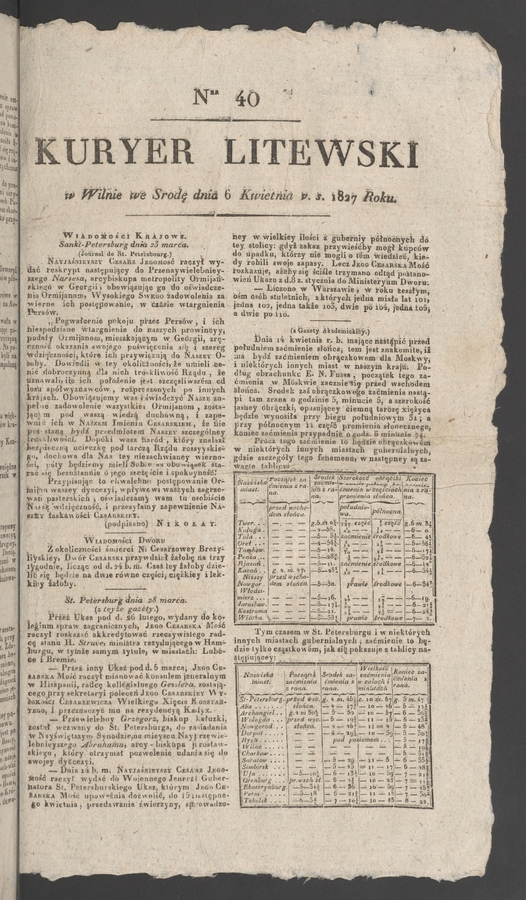Kuryer Litewski. 1827, numer 40