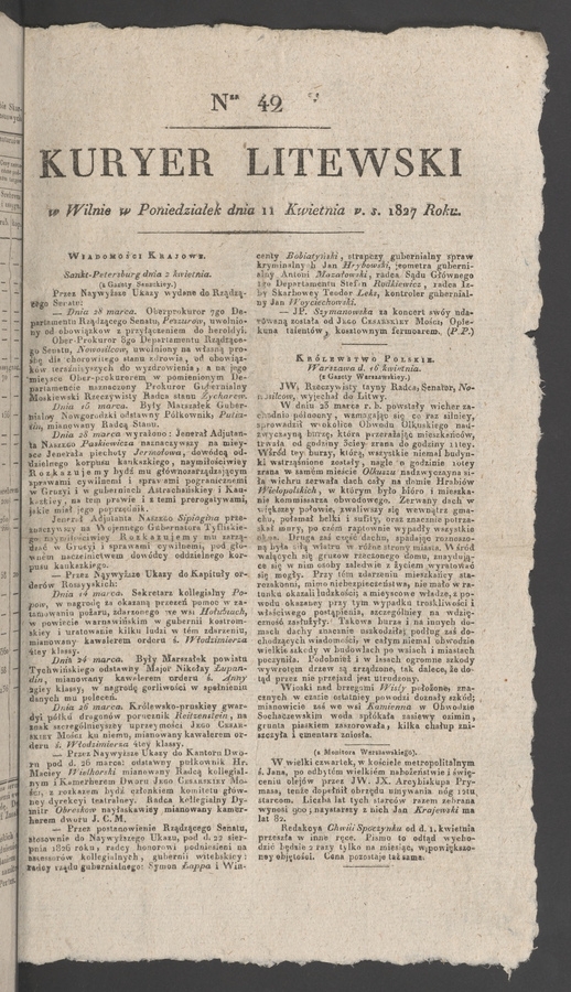 Kuryer Litewski. 1827, numer&nbsp;42