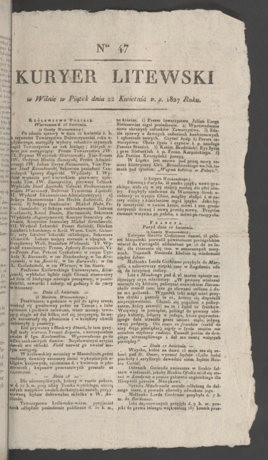 Kuryer Litewski. 1827, numer&nbsp;47
