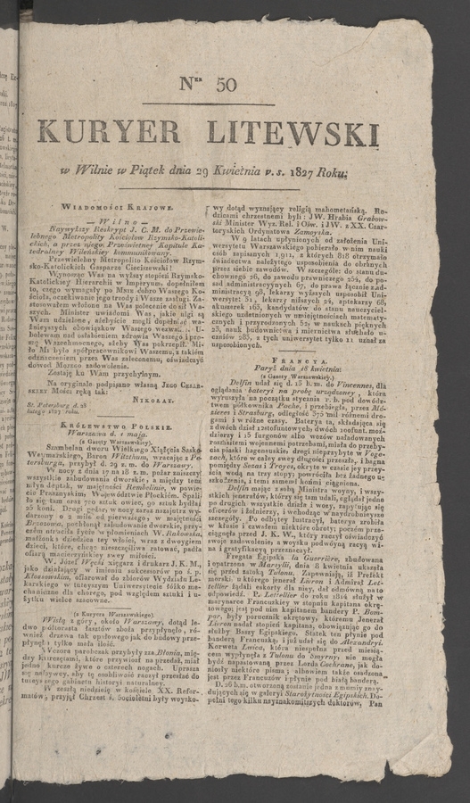 Kuryer Litewski. 1827, numer 50