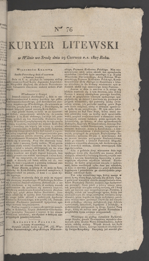 Kuryer Litewski. 1827, numer 76