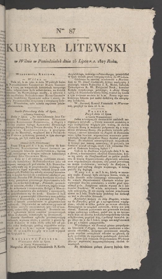 Kuryer Litewski. 1827, numer 87