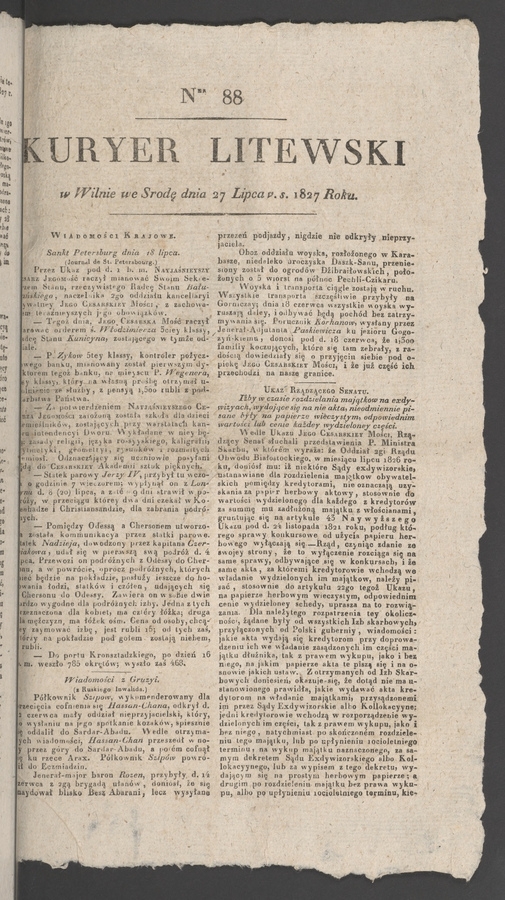 Kuryer Litewski. 1827, numer&nbsp;88