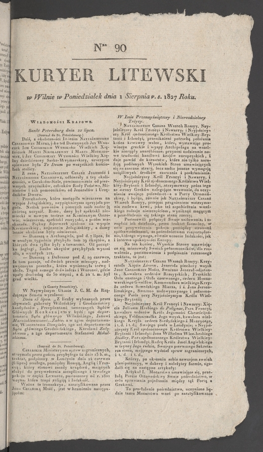 Kuryer Litewski. 1827, numer 90