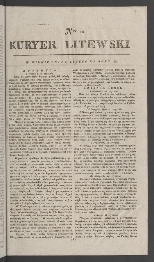 Kuryer Litewski. 1812, numero 10