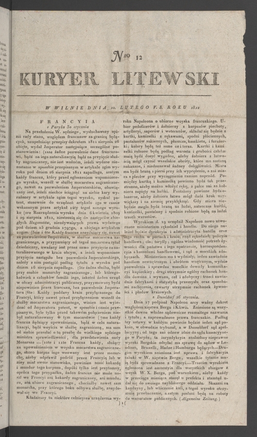Kuryer Litewski. 1812, numero&nbsp;12