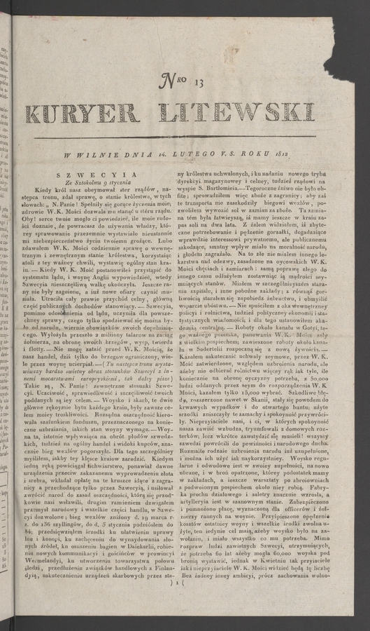 Kuryer Litewski. 1812, numero&nbsp;13