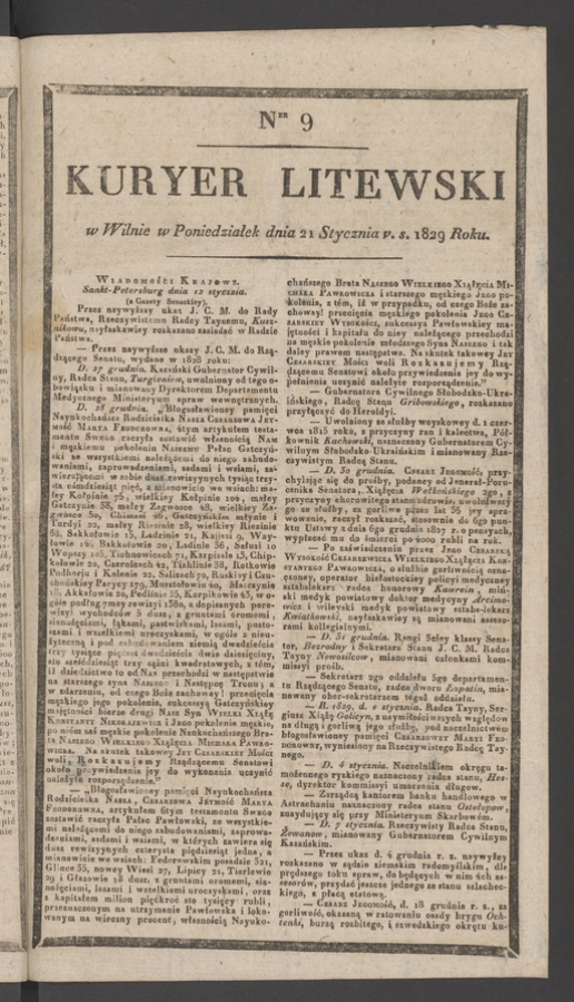 Kuryer Litewski. 1829, numer&nbsp;9