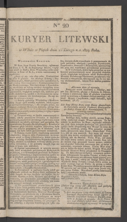 Kuryer Litewski. 1829, numer&nbsp;20