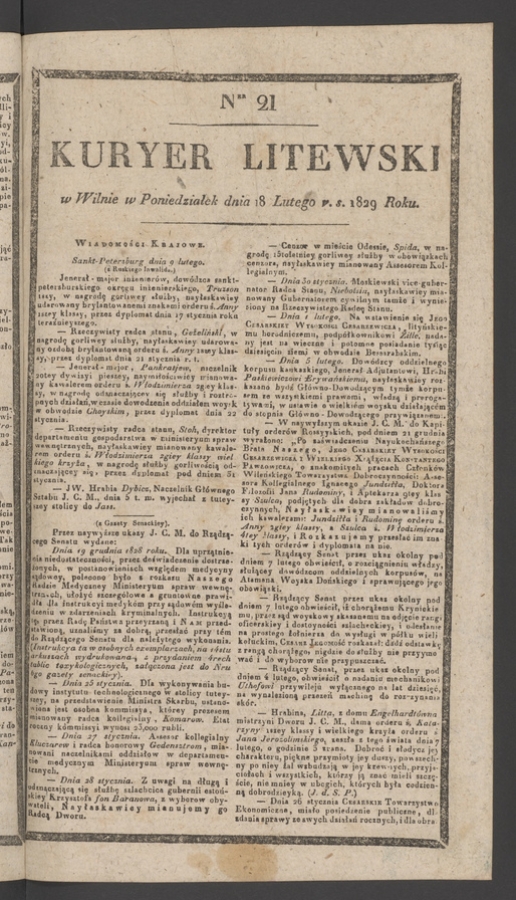Kuryer Litewski. 1829, numer&nbsp;21