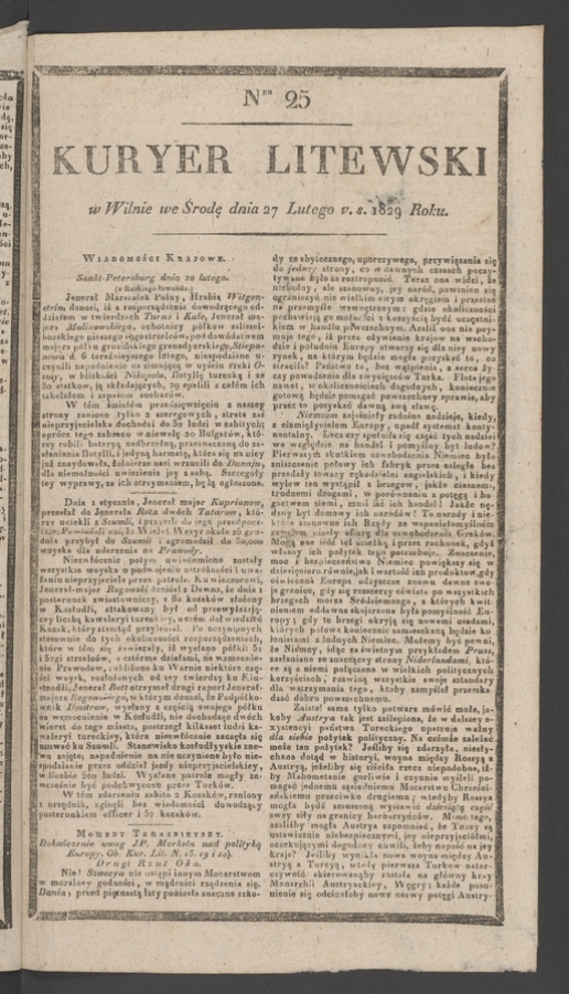 Kuryer Litewski. 1829, numer&nbsp;25