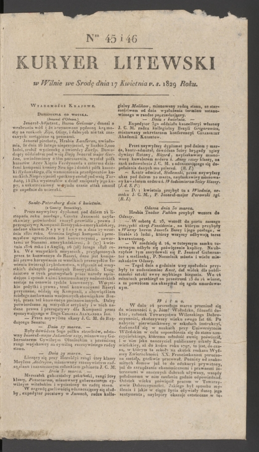 Kuryer Litewski. 1829, numer&nbsp;45-46