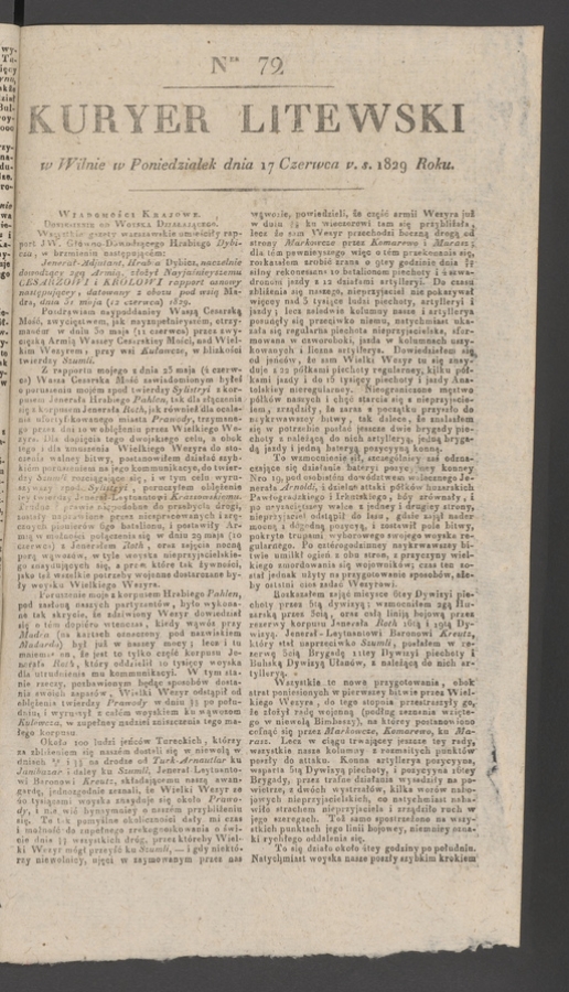 Kuryer Litewski. 1829, numer 72