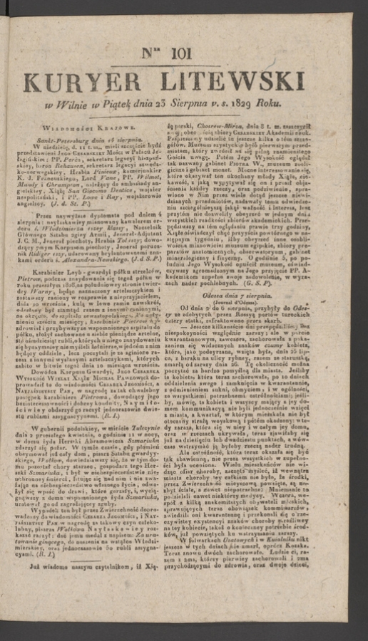 Kuryer Litewski. 1829, numer&nbsp;101