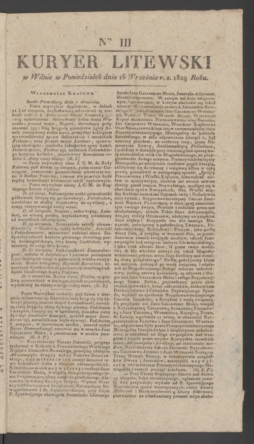 Kuryer Litewski. 1829, numer&nbsp;111